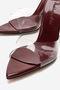 Women's Pointed Toe Thin Heeled Transparent Strap Slippers Sona Burgundy Patent Leather - 4