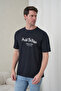 Men's Motivational Themed Predict the Future Gothic Lettering Round Neck Navy Blue T-Shirt - 4