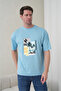 Men's Surf and Palm Tree Printed California Themed Round Neck Blue T-Shirt - 4