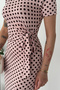 Women's Polka Dot Draped Long Dress – Lycra Midi Maxi Dress with Slit Detail - 3