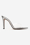 Women's Pointed Toe Thin Heeled Transparent Strap Slippers Sona Silver Wrinkled - 3