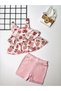 Baby Girl Pineapple Printed Biker Shorts Summer Set with Suspenders Pink - 2