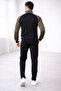 Men'S, Black-Khaki Diving Fabric Zippered Top and Bottom Tracksuit Set - 4