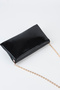 Women's Black Patent Leather Envelope Design 2-Compartment Mini Chain Strap Snap Closure Clucth and Handbag - 5