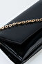 Women's Black Patent Leather Envelope Design 2-Compartment Mini Chain Strap Snap Closure Clucth and Handbag - 2