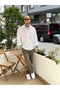 Oval Cut Shirt with Tie Collar White - 2