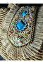Emerald Stone Embellished Authentic Tassel Shoulder Strap Handle Metal Caged Lined Knitted Straw Bag - 8