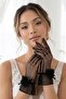 Soft Bloom Black Tulle Bridal Gloves – Elegant Wedding Accessory with Floral Detail - 2