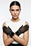 Feather Charm Black Tulle Bridal Gloves – Luxurious Wedding & Bridal Accessory with Pearl Bow Detail - 3