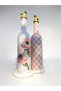 750 ml Pink Floral and Pink Checkered Decorative Glass Oil Pot Set of 2 – with Gold Lid and Stone Presentation Stand - 4
