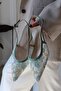 Bloom Mesh Embroidered Floral Pointed Toe Short Kitten Heel Women's Shoes - 6