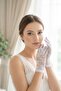 Short White Lace Bridal Gloves – Elegant Wedding & Bridal Accessory with Transparent Floral Pattern