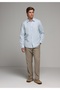 Regular Fit Shirt Neck Plain Men's Blue Long Sleeve Shirt - 3