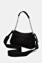 Women's Chain Strap Leather Metal Logo Closure Black Shoulder Bag - 2