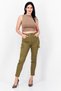 Women Skinny Fit High Waist Cargo Pants, Beige - 2