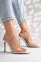 Women's Pointed Toe Thin Heeled Transparent Strap Slippers Sona White Patent Leather - 2