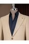 Italian Style Slim Fit Men's Mono Collar Linen Blend Jacket Beige T20083-09 - 2