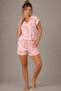Women's Floral Patterned Cotton Short Sleeve Oversize T-Shirt and Shorts Bottom Top Pajama Set - 2