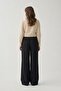 Black-Linen Palazzo Trousers - 3