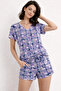 Women's Heart Patterned Cotton Short Sleeve Oversize T-Shirt and Shorts Bottom Top Pajama Set - 4