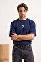 Navy Blue Oversize/Wide Cut Puffy Printed 100% Cotton T-Shirt Tmnss26Ts00056 - 2