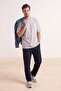 Navy Blue Straight Fit Textured Sweatpants Tmnss26Ea00002