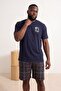 Big Size Navy Blue Regular Cut Shark Printed Plaid Knitted Pajamas Set Tmnss26Ai00015 - 2