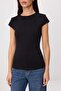 Black Regular/Normal Fit Short Sleeve Knitted Crop/Short Cotton Rib Knit T-Shirt Twoss26Ts00299 - 3