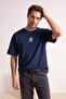 Navy Blue Oversize/Wide Cut Puffy Printed 100% Cotton T-Shirt Tmnss26Ts00056