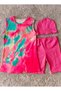 Girl's Floral Print Short Sleeve Top, Bonnet, Leggings 3 Pieces Sea Pool Swimsuit Set - 2