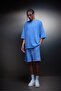 Men's Blue Oversized Wash Effect Basic Tshirt - 3