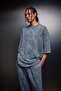 Men's Gray Oversized Washed Effect Basic Tshirt - 5