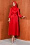 Red Prevailing Neckline Balloon Sleeve Satin Evening Dress