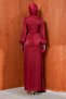 Burgundy Front Gathered Chiffon Evening Dress - 5