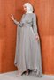 Gray Shoulder Detailed Draped Evening Dress - 5