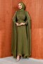 Khaki Shoulder Detailed Draped Evening Dress - 3