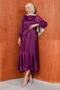 Purple Stone Detailed Skirt Flounced Satin Evening Dress - 4