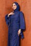 Navy Blue Front Gathered Chiffon Evening Dress - 3