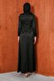 Black Floral Detailed Satin Evening Dress - 5