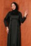 Black Floral Detailed Satin Evening Dress - 2
