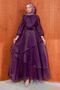 Plum Balloon Sleeve Layered Evening Dress - 5