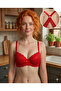 Red Bra with Crossed Lace Back and Padded Cups - 2