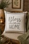 Set of 4 Beige Striped and Text Patterned Throw Pillow Covers Stay Awhile Themed Decorative Pillow - 3
