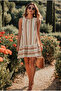Women's Cream Patterned Sleeveless Skirt Ruffle Dress Arm-22K001142