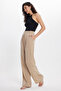 Women's Relax Fit Comfortable Cut Straight Double Pocket Beige Trousers - 4