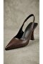 Women's Brown Open Back Rubber Detailed Pointed Toe Leather Evening Dress Shoes 9cm Byndprszar01 - 7