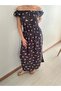 Women's Madonna Collar Anthracite Long Elastic Summer Dress 12A-2212 - 4