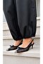 Women's Pointed Toe Open Sides Mesh Strap Classic Heeled Shoes Black Leather