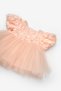 Salmon Rose Detailed Short Sleeve Baby Girl Dress - Dara - 4