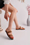Women's tan suede double-strap comfort sole slippers - 5